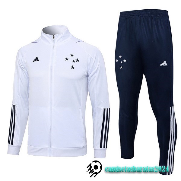 Replicas Conjunto Completo Ropa Deportiva Con Cremallera Larga Cruzeiro 2023 2024 Blanco Azul Marino