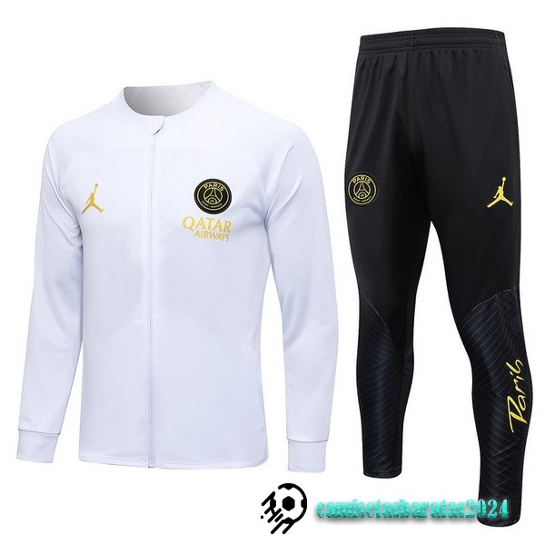 Replicas Conjunto Completo Ropa Deportiva Con Cremallera Larga Niños Paris Saint Germain 2023 2024 Blanco Negro