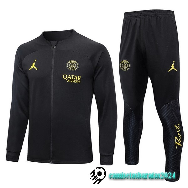 Replicas Conjunto Completo Ropa Deportiva Con Cremallera Larga Niños Paris Saint Germain 2023 2024 Negro