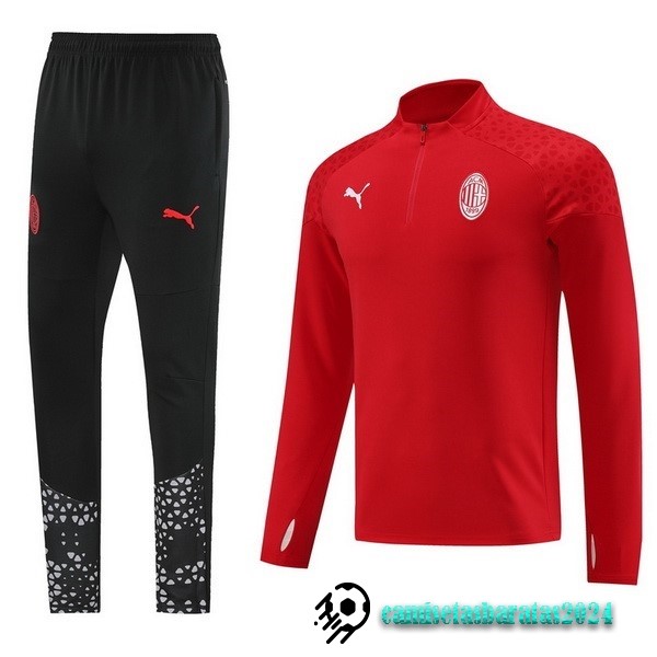 Replicas Conjunto Completo Sudadera Entrenamiento AC Milan 2023 2024 Negro I Rojo