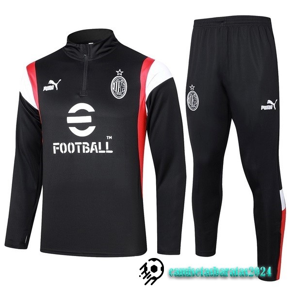 Replicas Conjunto Completo Sudadera Entrenamiento AC Milan 2023 2024 Negro Rojo Blanco