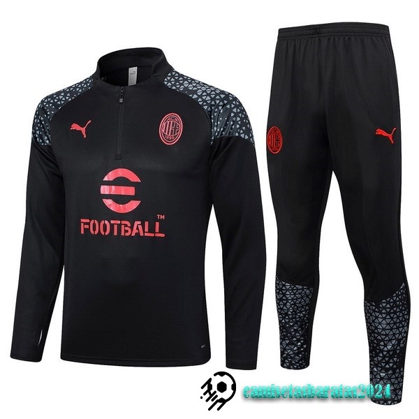 Replicas Conjunto Completo Sudadera Entrenamiento AC Milan 2023 2024 Negro Rojo Gris