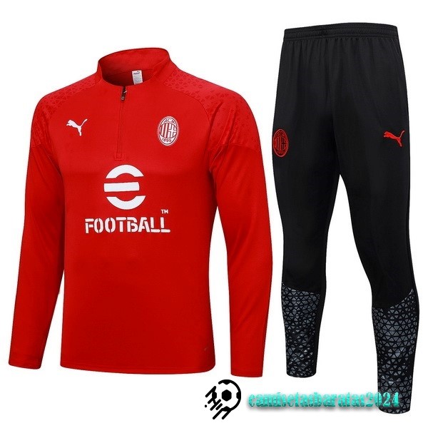 Replicas Conjunto Completo Sudadera Entrenamiento AC Milan 2023 2024 Rojo III Negro