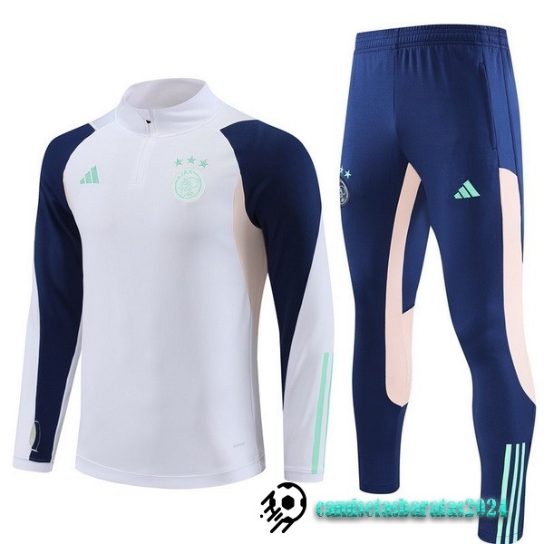 Replicas Conjunto Completo Sudadera Entrenamiento Ajax 2023 2024 Blanco Azul Marino Rosa