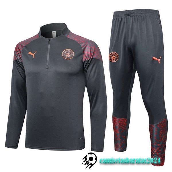 Replicas Conjunto Completo Sudadera Entrenamiento Manchester City 2023 2024 Gris Rojo