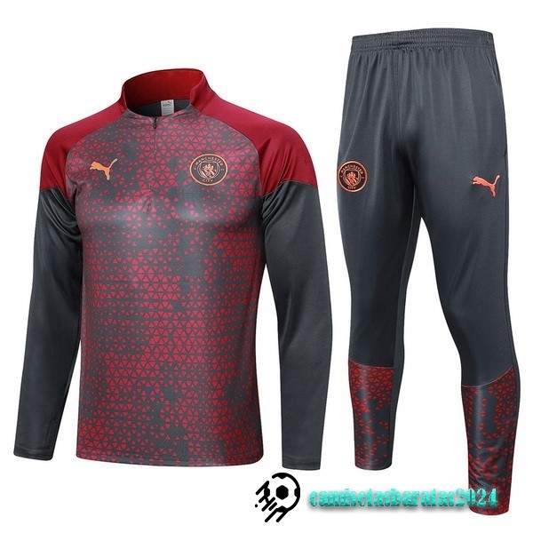 Replicas Conjunto Completo Sudadera Entrenamiento Manchester City 2023 2024 Rojo Gris