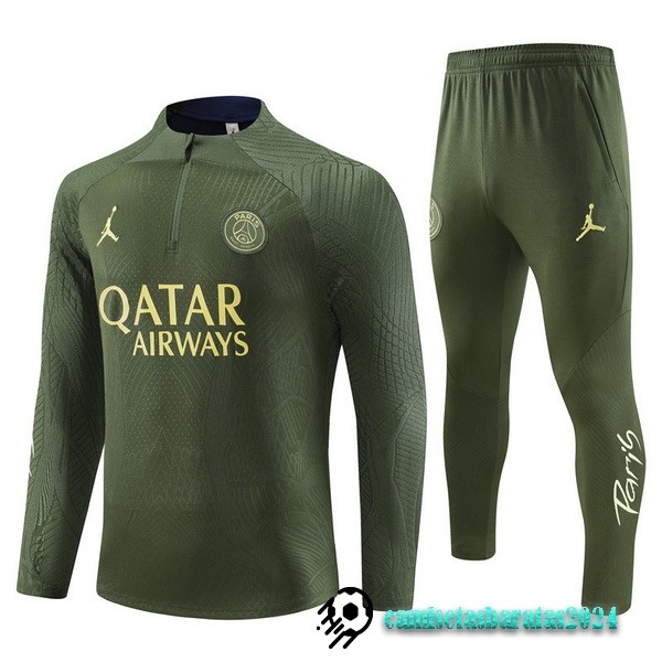 Replicas Conjunto Completo Sudadera Jugadores Entrenamiento Niños Paris Saint Germain 2023 2024 Verde