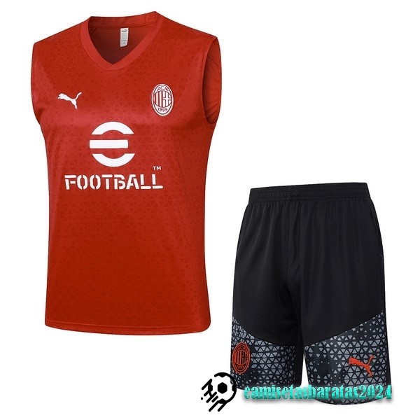 Replicas Entrenamiento Sin Mangas Conjunto Completo AC Milan 2023 2024 Rojo Negro Gris