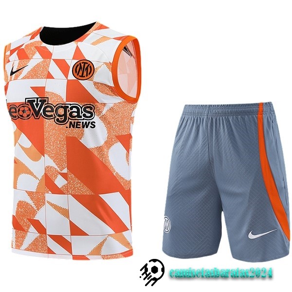 Replicas Entrenamiento Sin Mangas Conjunto Completo Inter Milán 2023 2024 Naranja Blanco Gris