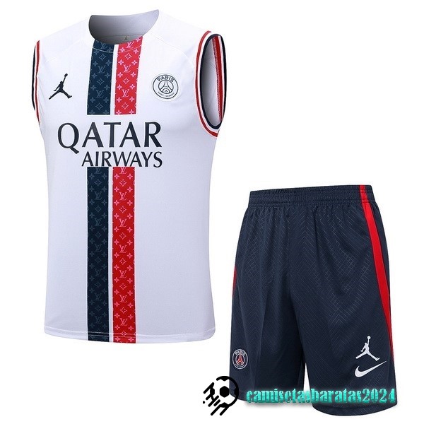 Replicas Entrenamiento Sin Mangas Conjunto Completo Paris Saint Germain 2023 2024 Blanco Rojo Azul