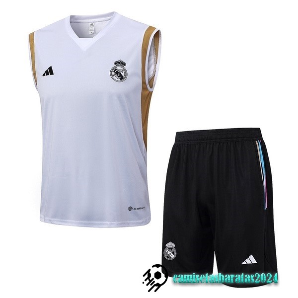 Replicas Entrenamiento Sin Mangas Conjunto Completo Real Madrid 2023 2024 Blanco Amarillo Negro