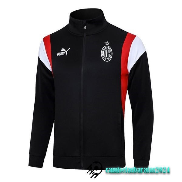 Replicas Ropa Deportiva Con Cremallera Larga AC Milan 2023 2024 Negro Blanco Rojo