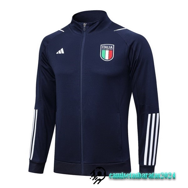 Replicas Ropa Deportiva Con Cremallera Larga Italia 2023 Azul Marino Blanco