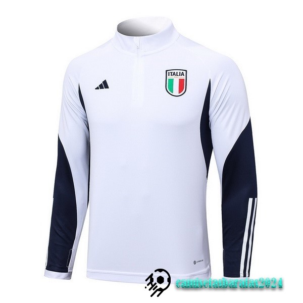 Replicas Ropa Deportiva Con Cremallera Larga Italia 2023 Blanco Azul Marino