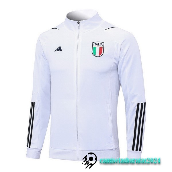 Replicas Ropa Deportiva Con Cremallera Larga Italia 2023 Blanco Negro