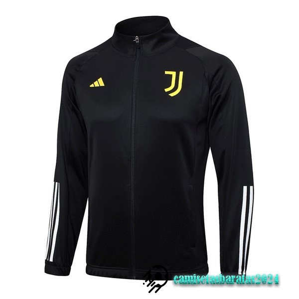 Replicas Ropa Deportiva Con Cremallera Larga Juventus 2023 2024 Negro Blanco Amarillo