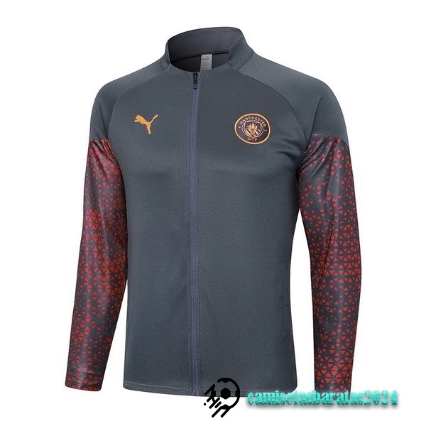 Replicas Ropa Deportiva Con Cremallera Larga Manchester City 2023 2024 Gris Rojo