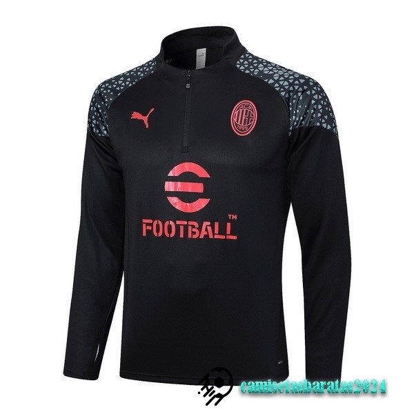 Replicas Sudadera Entrenamiento AC Milan 2023 2024 Negro Rojo Gris