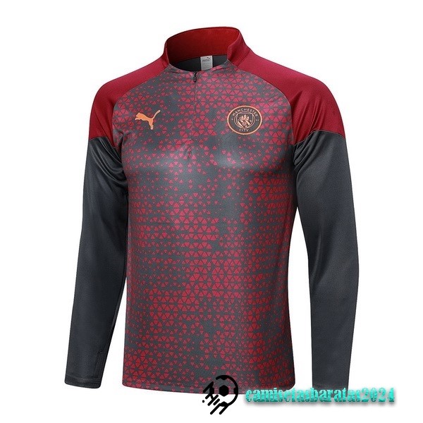 Replicas Sudadera Entrenamiento Manchester City 2023 2024 Rojo Gris