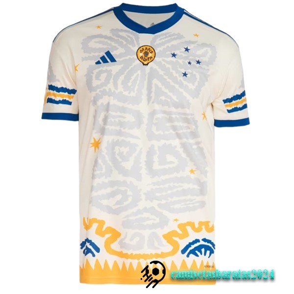 Replicas Tailandia Especial Camiseta Cruzeiro EC 2023 2024 Amarillo Blanco