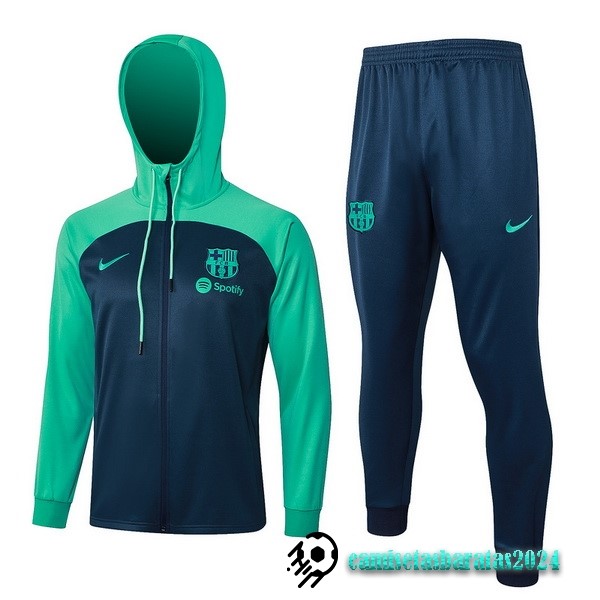 Replicas Conjunto Completo Chaqueta Con Capucha Niños Barcelona 2023 2024 Verde I Azul