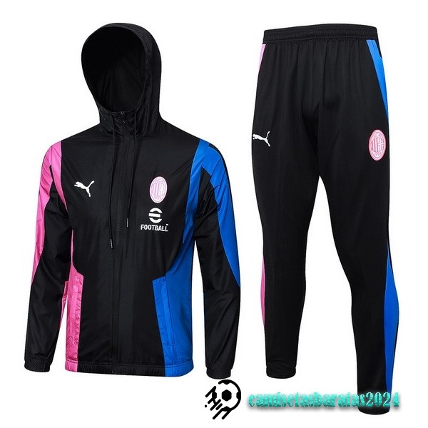 Replicas Conjunto Completo Rompevientos AC Milan 2023 2024 Negro Rosa Azul