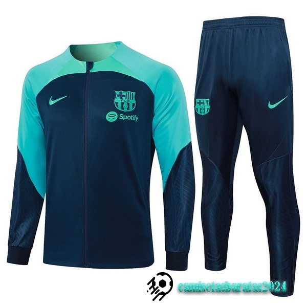 Replicas Conjunto Completo Ropa Deportiva Con Cremallera Larga Niños Barcelona 2023 2024 Azul Marino Verde