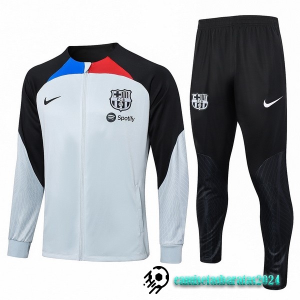 Replicas Conjunto Completo Ropa Deportiva Con Cremallera Larga Niños Barcelona 2023 2024 Gris Negro