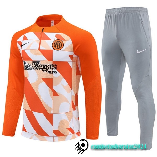 Replicas Conjunto Completo Sudadera Entrenamiento Inter Milán 2023 2024 Naranja Gris