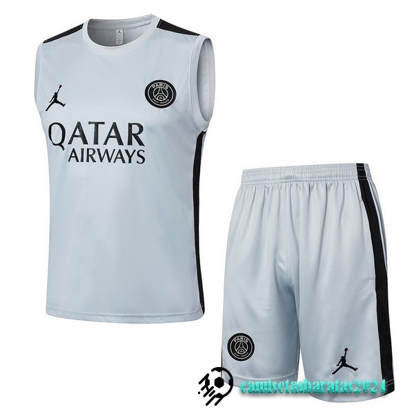 Replicas Entrenamiento Sin Mangas Conjunto Completo Paris Saint Germain 2023 2024 Gris Claro