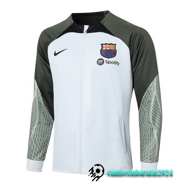 Replicas Ropa Deportiva Con Cremallera Larga Barcelona 2023 2024 Blanco Verde