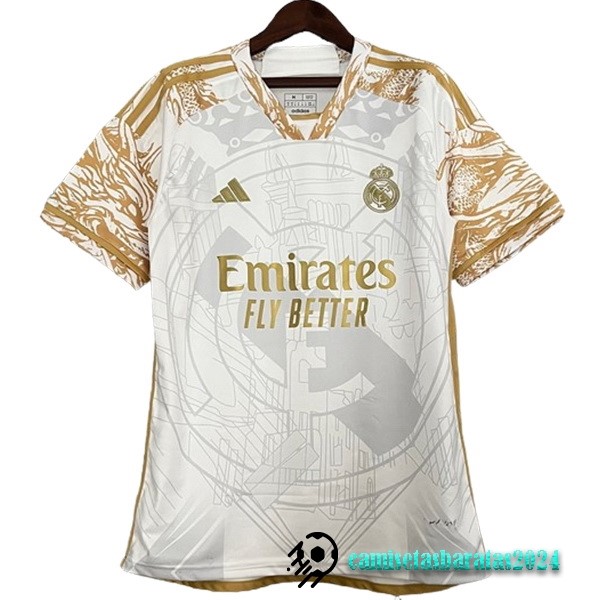 Replicas Tailandia Especial Camiseta Real Madrid 2023 2024 Amarillo Blanco
