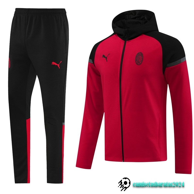 Replicas Conjunto Completo Chaqueta Con Capucha AC Milan 2024 2025 Negro Rojo