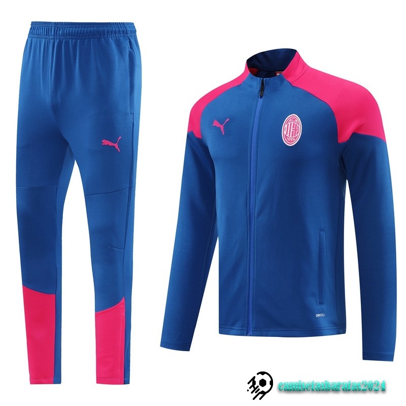 Replicas Conjunto Completo Ropa Deportiva Con Cremallera Larga AC Milan 2024 2025 Azul Rosa