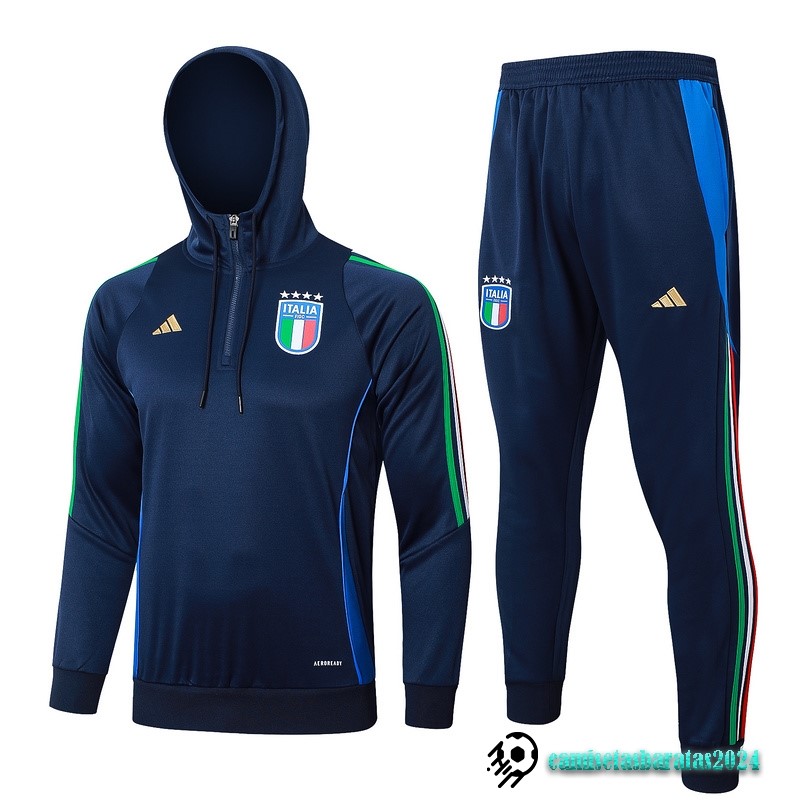 Replicas Conjunto Completo Chaqueta Con Capucha Italia 2024 Azul Marino