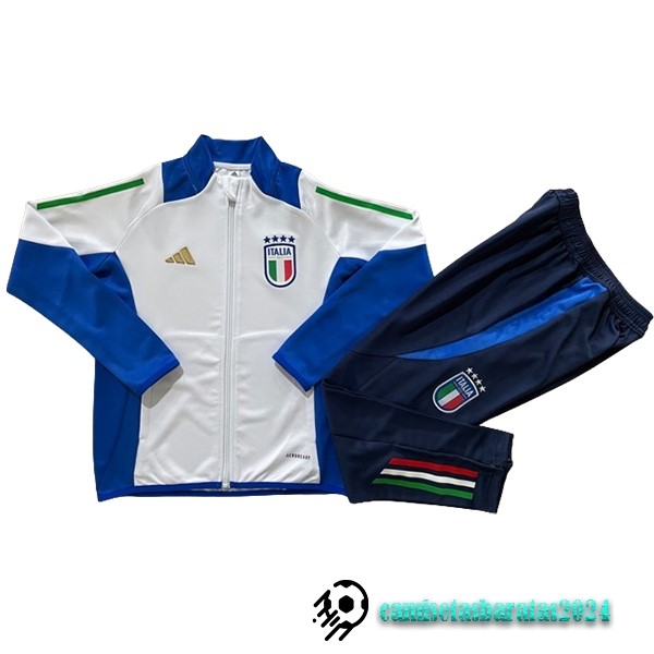 Replicas Conjunto Completo Ropa Deportiva Con Cremallera Larga Niños Italia 2024 Blanco Azul Marino